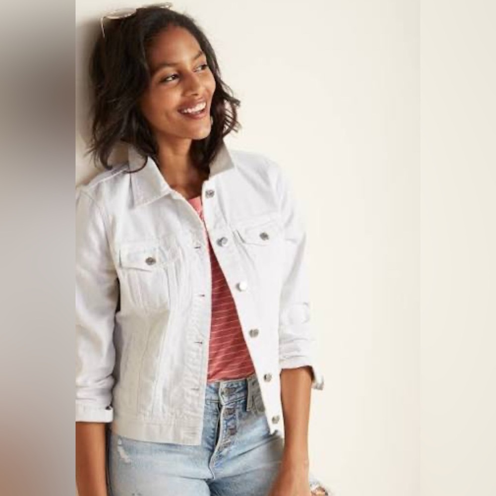 [Gap] Vintage White Denim Button-Up Casual Jean Jacket Long Sleeve Women’s Large - Picture 2 of 12